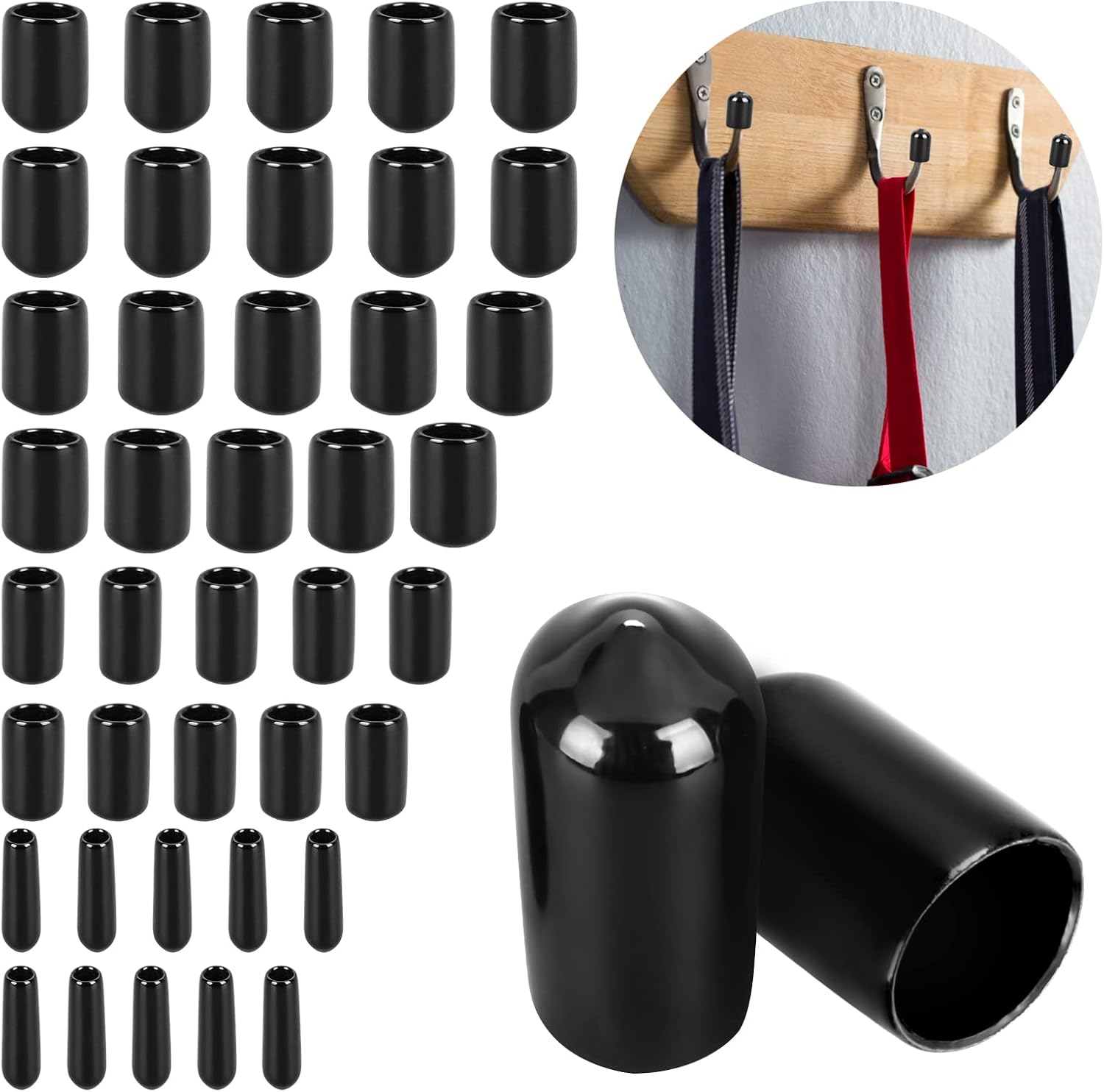 Packung Mit 40 Vinyl-schraubkappen, Vinyl-rohrstopfen, Schraubkappen, Gewindeabdeckungssortiment 3 Mm/6 Mm/9 Mm/12 Mm, Schwarz