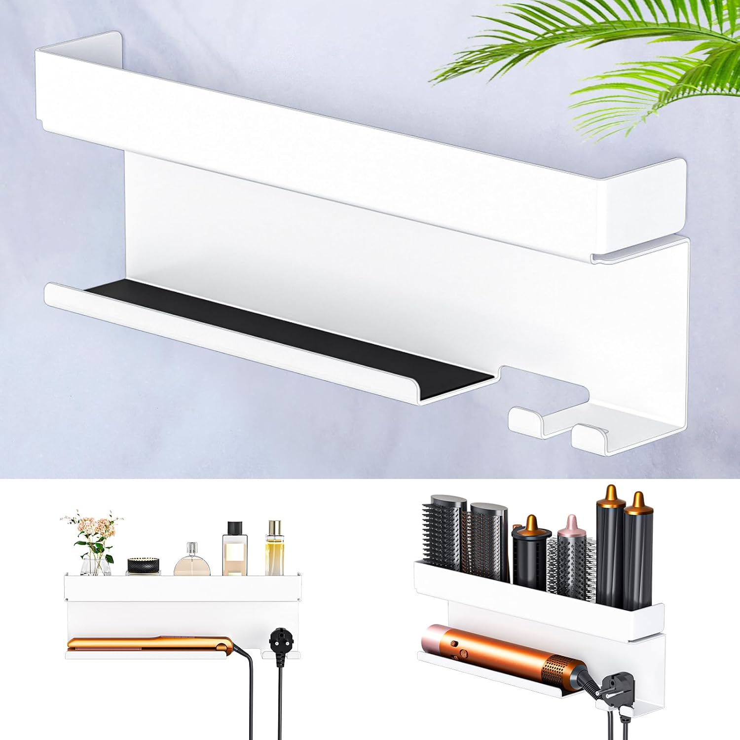 Wandmontierter Haartrocknerhalter – Kein Bohren Erforderlich – 1-teilig – Weißes Metall – Aufbewahrung Für Friseurutensilien – Badezimmer Und Salon