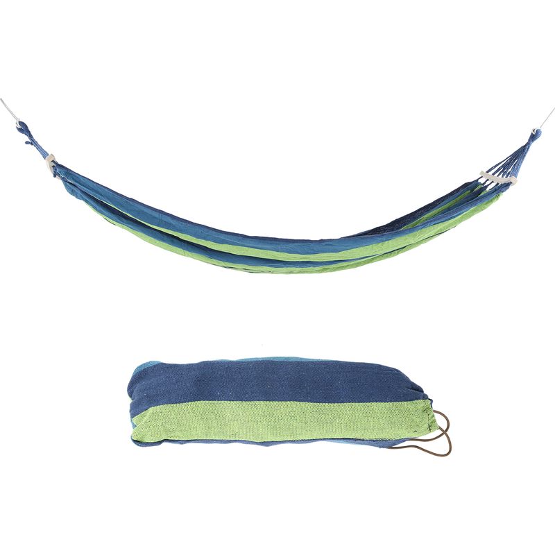 Leichte Campinghängematte Mit Spreizstange Aus Hartholz, Blau Mit Bunten Streifen, Tragbar Für Outdoor-reisen