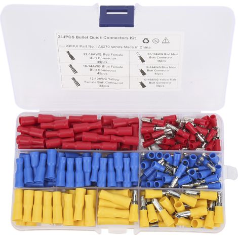 Connecteurs De Fil Terminal Femelle Mâle, 244 Pièces, Bout Rouge Bleu Jaune Pour Maison, Garage, Atelier