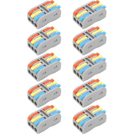 Lot De 10 Connecteurs De Conducteur À Levier Miniature 3 Entrées/3 Sorties, Bornier D'Éclairage Rapide 250 V