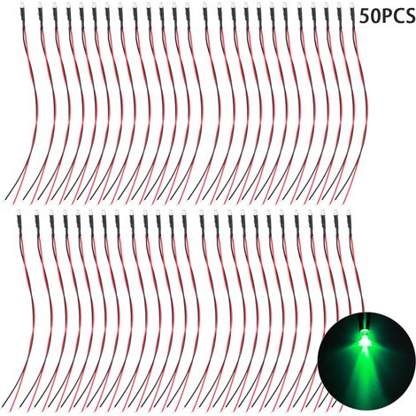 Diode Électroluminescente (led) Précâblée 12 V, Tête Ronde, 3 Mm, Vert Émeraude.