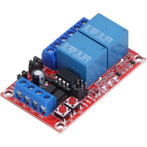Module Relais 2 Canaux À Bouton Autobloquant Avec Déclenchement À Seuil Haut/bas Et Témoin Lumineux 12 V