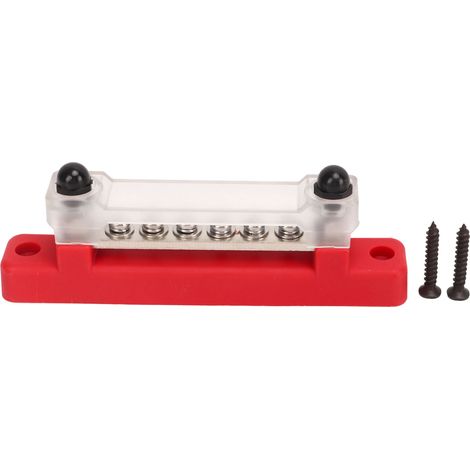 Bloc De Distribution D'Énergie De Barre Omnibus À 6 Bornes 48v 150a Avec Couvercle, Goujons M6, Vis M4 Pour Voiture, Camping-car, Caravane, Bateau Marin Rouge