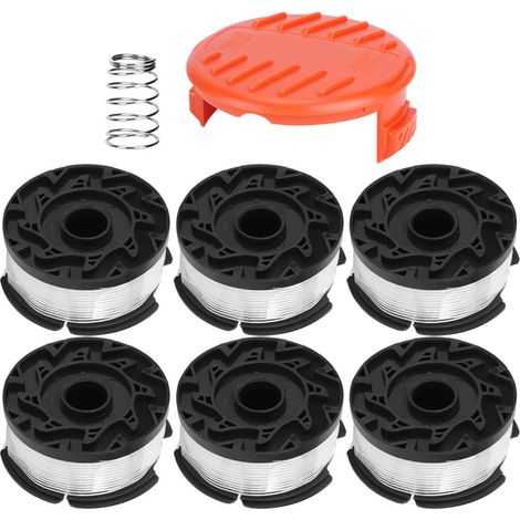 Lot De 6 Bobines Pour Coupe-bordure Black+decker Af100 Avec Capuchon Nylon 1,65mm 9m