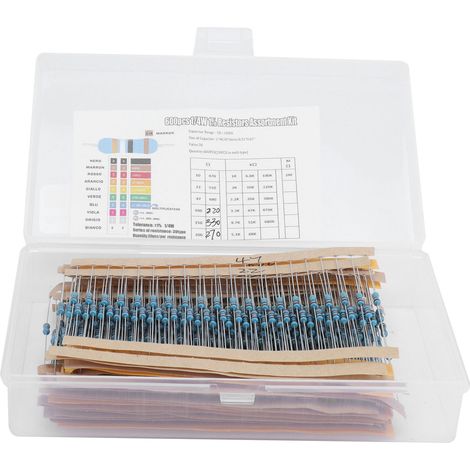 Kit D'Assortiment De 600 Résistances (30 Valeurs) À Couche Métallique, 1 % De Précision, 1/4 W, 10 Ω Et 1 Mω