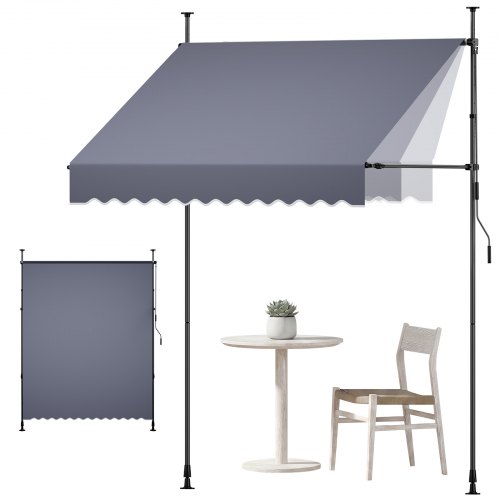 Klemmmarkise 2 M, Höhenverstellbare Markise Mit Handkurbel, Terrassenmarkise Upf 80+ Sonnenschutz, Sonnenmarkise, Balkonmarkise, Ideal Für Terrasse, Balkon & Garten, Dunkelgrau