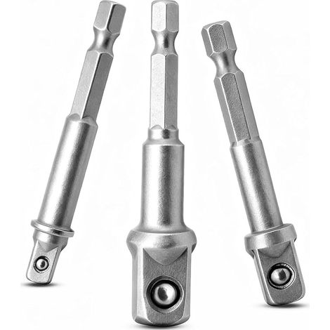 Set Mit 3 Schlagfesten Hülsenadaptern, 1/4", 3/8" Und 1/2" Sechskantadapter, Vierkant-sechskantstange, Verlängerungsstange Für Bohrmaschine, Schraubendreher Und Bithalter