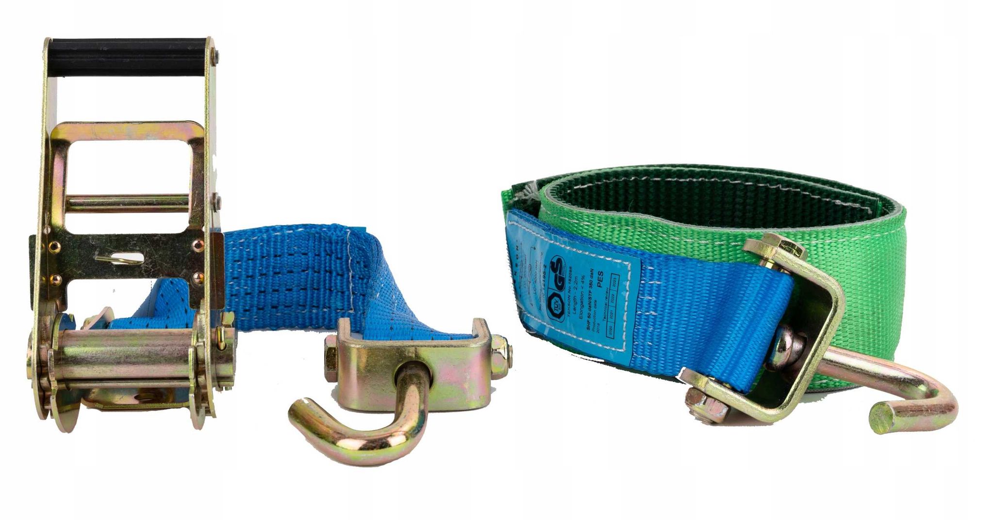Lohr Sicherheitsgurt 2,5 M/50 Mm/4 T, 3-punkt, Blau, 350 Dan, Gummigriff, Mit Drehhaken, Grünes Rohr