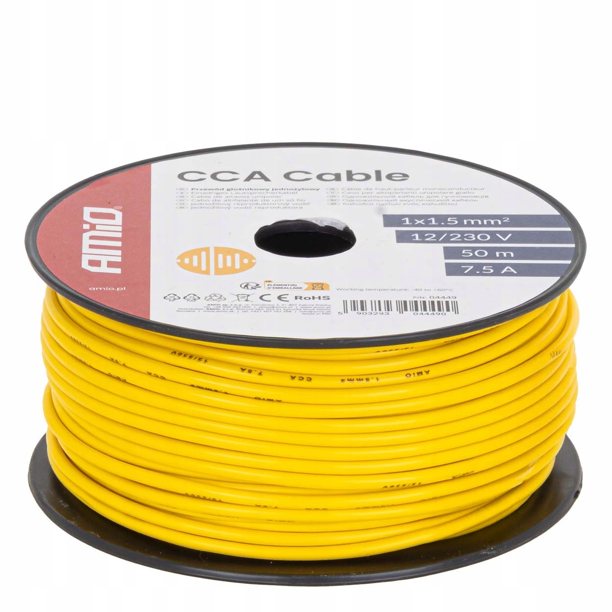 Einadriges Kabel Gelb Cca 1x1,5mm² 50m 7,5a 12/230v Amio-04449