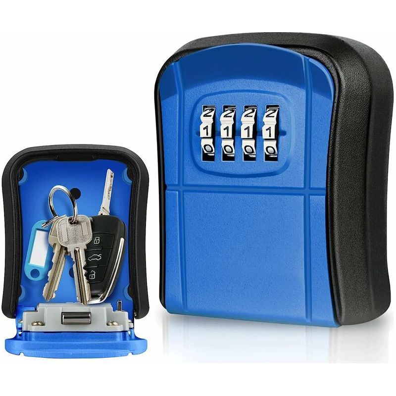 Boîte À Clés Murale Mini Coffre-fort À Clés Extérieur Avec Code À 4 Chiffres Réinitialisable Boîte À Clés Étanche Pour La Maison, L'École, Le Bureau, L'Usine Airbnb Garage (bleu)
