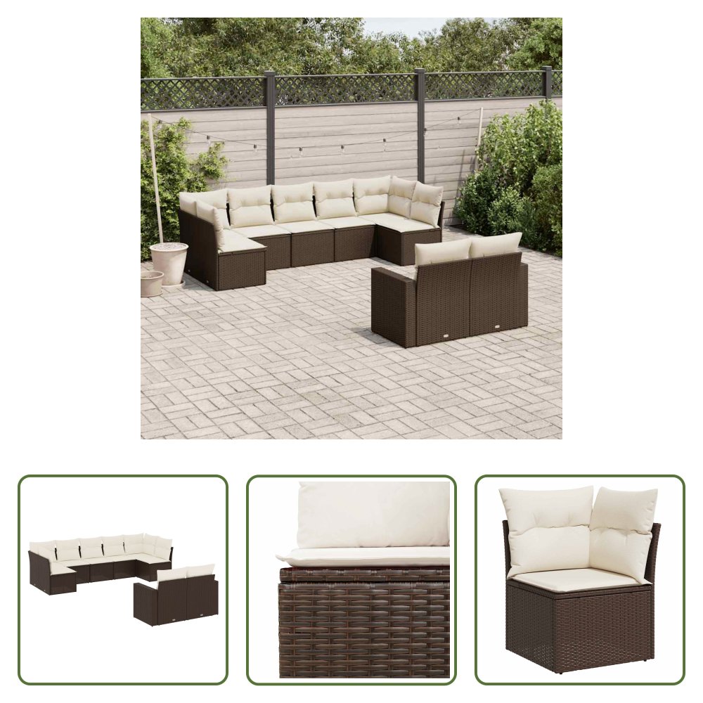 Rattan - 9-tlg. Garten-sofagarnitur Mit Kissen Braun Poly Rattan