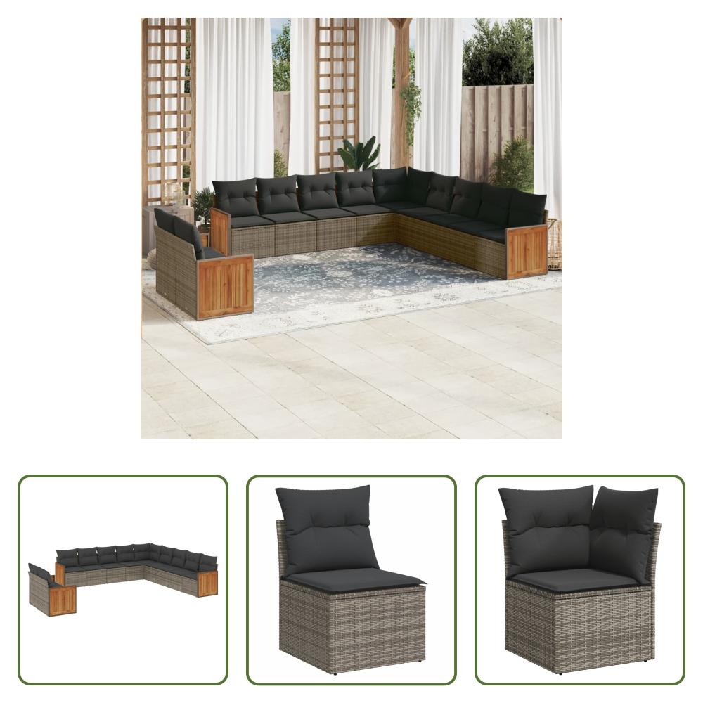 Gartensessel - 11-tlg. Garten-sofagarnitur Mit Kissen Grau Poly Rattan