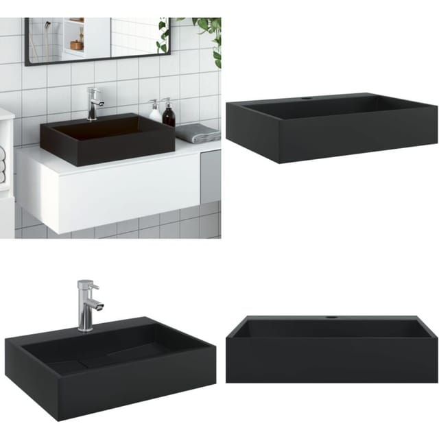 Waschbecken 50x38x11 Cm Mineralguss/marmorguss Mattschwarz - Vidaxl