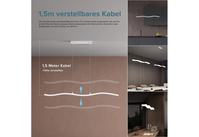 Pendelleuchte 97cm Led Hängelampe Dimmbar Mit Fernbedienung 3000k/4000k/6000k Verstellbares Kabel 36w Weiß Hängeleuchte Für Esszimmer Wohnzimmer Schlafzimmer
