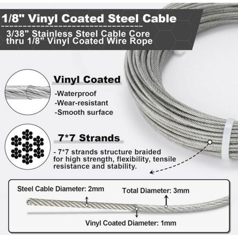 3 Mm Edelstahlseil, 100 M/3 Mm Edelstahlseil, Beschichtetes Stahlseil Mit Kabelklemmen, M3-hülsen, Edelstahlösen
