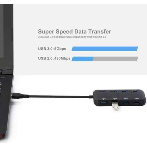Usb 3.0 Hub – Jes15680 – 4 Anschlüsse – Ultraschlank – Separate Netzschalter – Schwarz