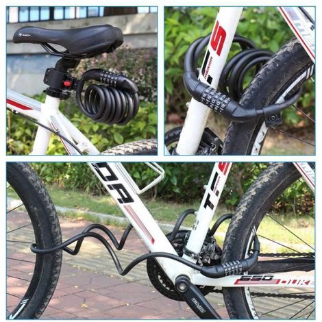 Fahrradschloss, 120 Cm Langes Diebstahlsicherungskabel Für Fahrräder, Roller, Motorräder Und Fahrradtore, Mit 5-stelligem Smart-code Und Fahrradhalterung – Schwarz