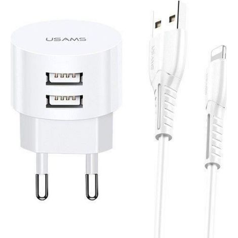 Ladegerät – Usams – Schnellladung – Dual-usb – 2 Usb-anschlüsse – Reiseladegerät – Weiß