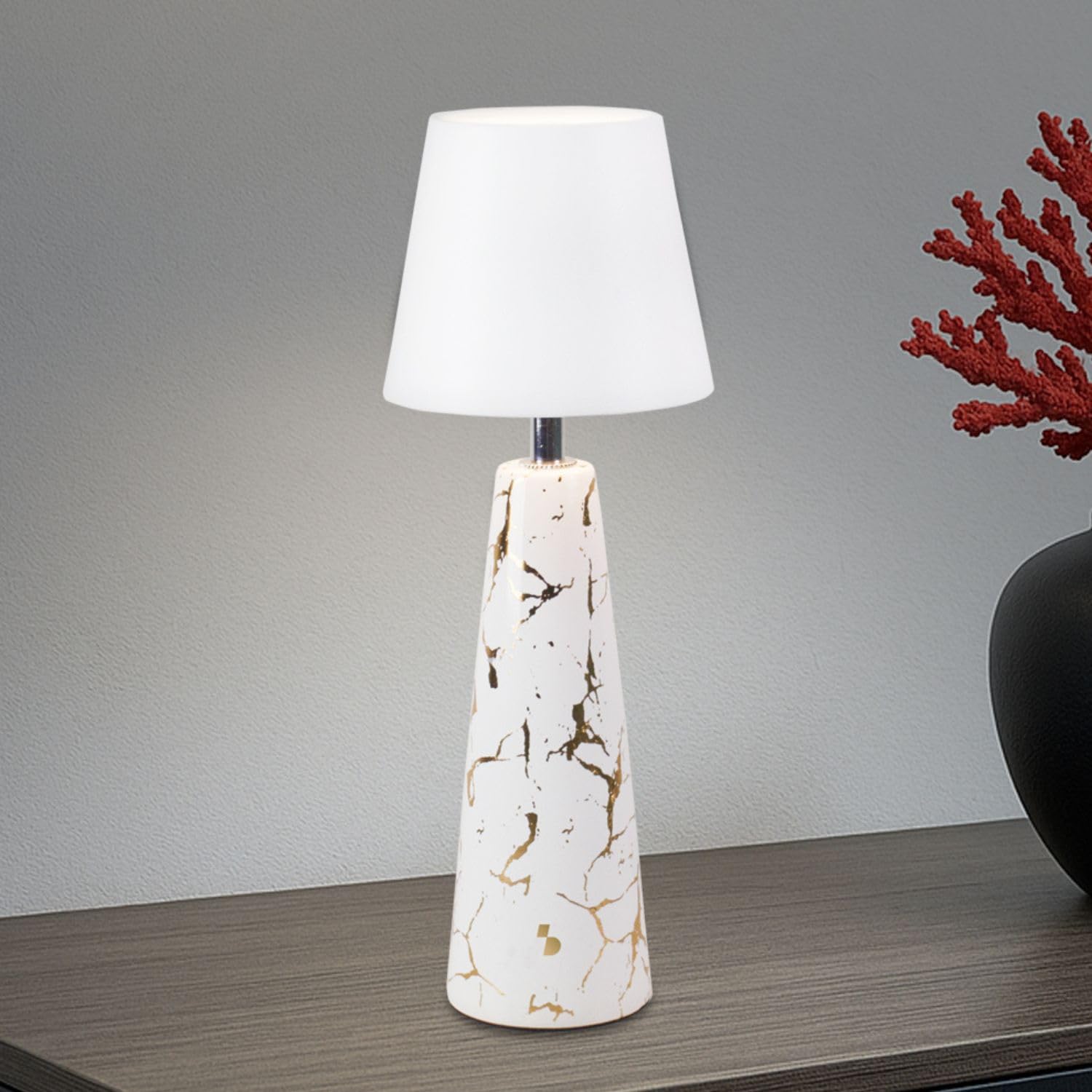 Beper P207ili500 Wiederaufladbare, Kabellose Tischleuchte In Marmoroptik, Keramikdesign Mit Goldenen Details, 3-farbiges Touch-led-licht Mit Einstellbarer Helligkeit, 36 Stunden Akkulaufzeit – Usb-c-k