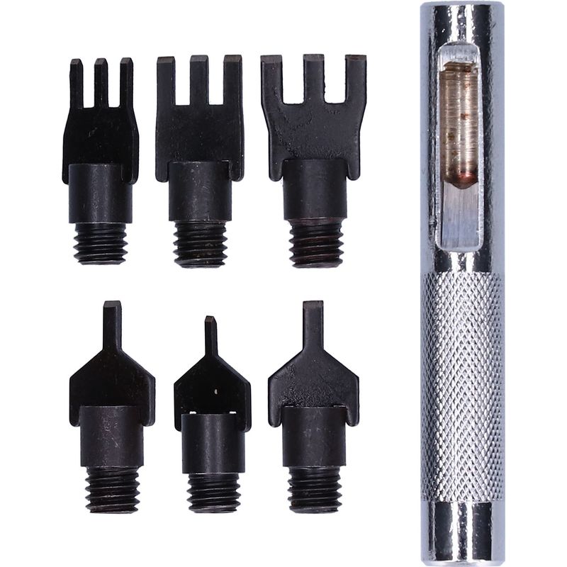 Set Aus 4 Gegabelten Metallahlen Für Leder, Austauschbaren Flachen Spitzen, Stech- Und Nähwerkzeug Mit Griff