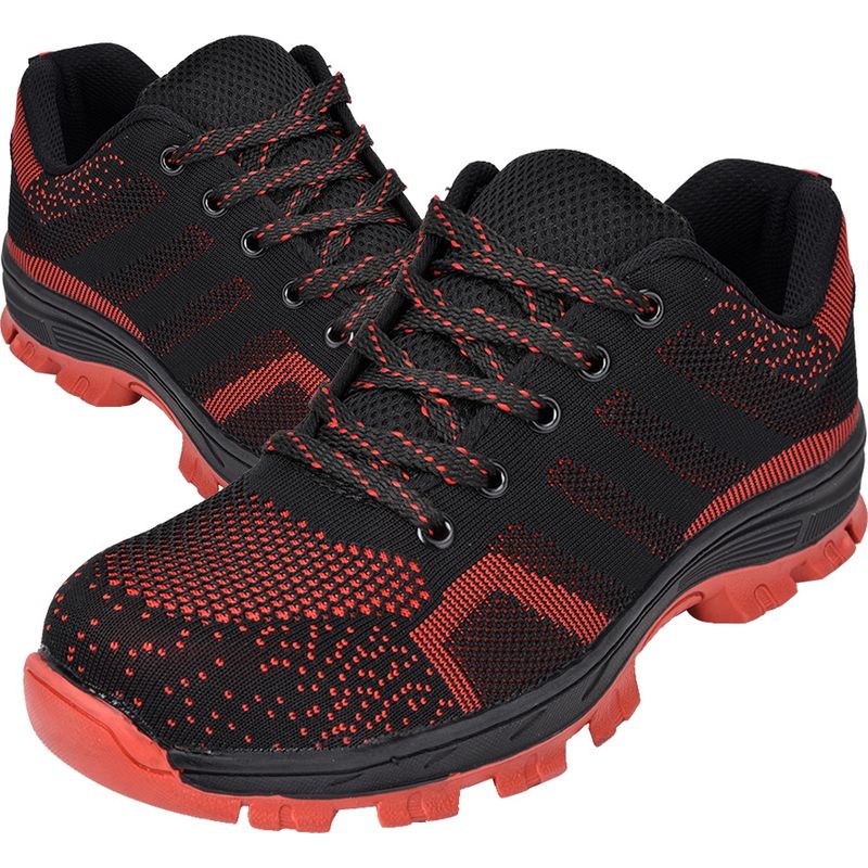 Atmungsaktive Sicherheitsschuhe Für Herren, Stahlkappe, Durchtrittsichere Sohle, Rote Arbeitsstiefel, Größe 42