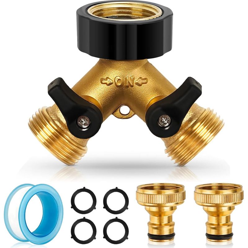 2-wege-3/4-y-verteiler-schlauchanschluss Für Doppelwasserhahn-waschmaschine, Messing-schlauchadapter Mit Individuellen Absperrventilen (gold)