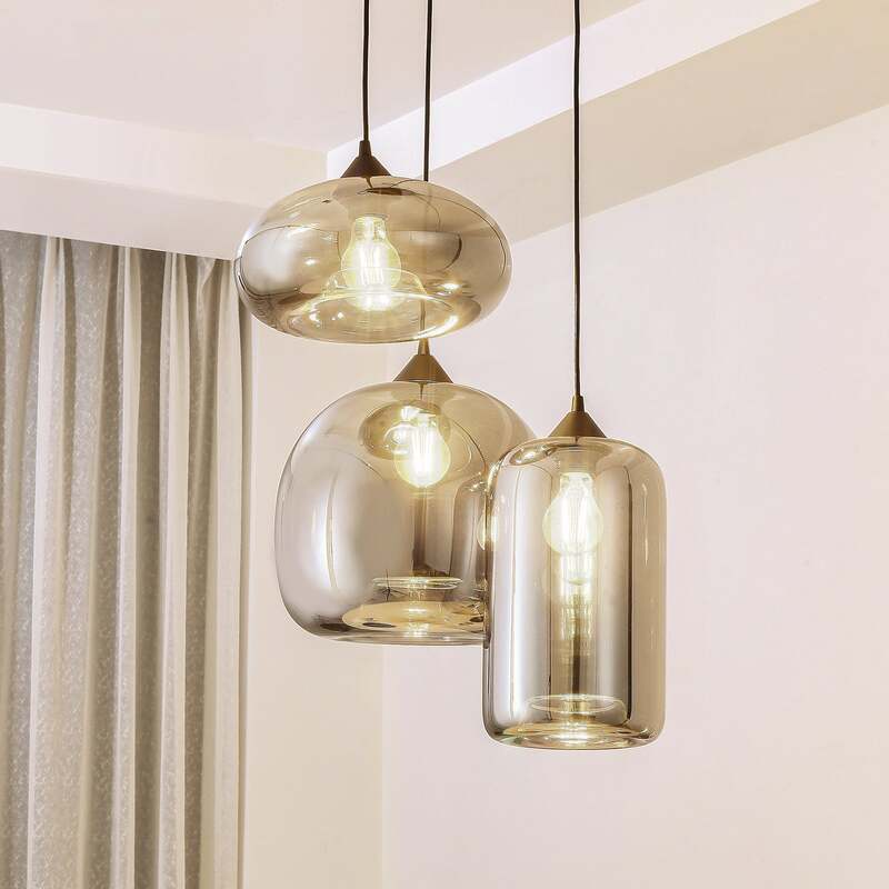 [gebraucht] B-ware Lindby Hängeleuchte Marla Rauchgrau 50 Cm Dimmbar E27 3x15w Ip20