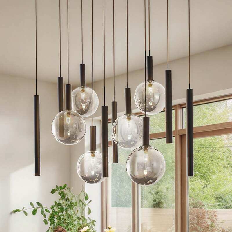 [gebraucht] B-ware Lucande Hängeleuchte Pendelleuchte Lumavia Glas Schwarz Klar 12-flg G9