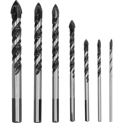 Kit D'Outils De Perçage De Trous En Carbure Cémenté, Foret Simple Et Double Cannelure Pour Carrelage Et Verre, 7 Pièces