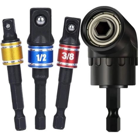 Adaptateur De Perceuse, Embout Coudé À 105 °, 1/2 Pouces, 3/8 Pouces, 1/4 Pouces, Adaptateurs De Douille À 360 ° Pour Vis À Écrou, 4 Pièces