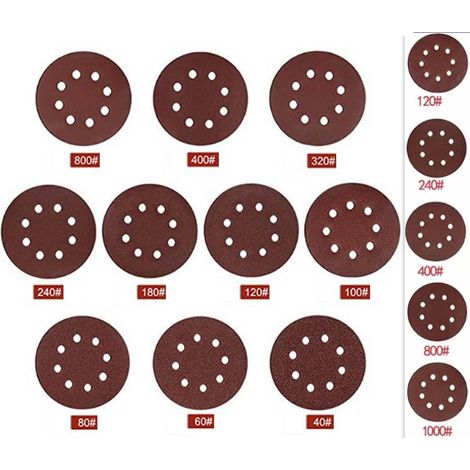 75 Pièces 5 Pouces 8 Trous Papier De Verre 1mm D'Épaisseur 120 240 400 800 1000 Disque De Ponçage Pour L'Élimination Des Bavures De Peinture Rouille