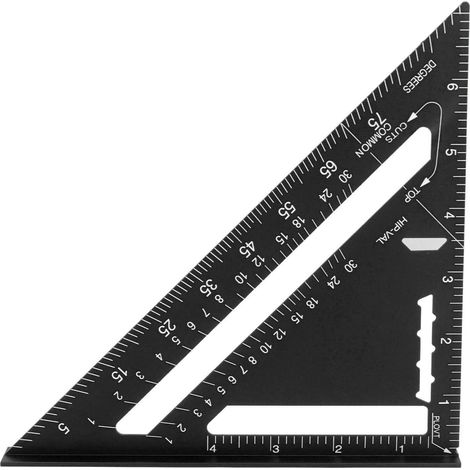 Outil De Mesure De Chevrons Impériaux, Carré De Charpentier De 7 Pouces, Règle Triangulaire En Alliage D'Aluminium Métallique À 90 Et 45 Degrés, Noir