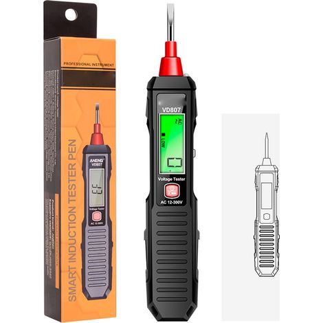 Testeur De Tension Ac12-300v, Écran Lcd De Haute Précision, Stylo Électrique Multifonctionnel Avec Lumière Led Noir