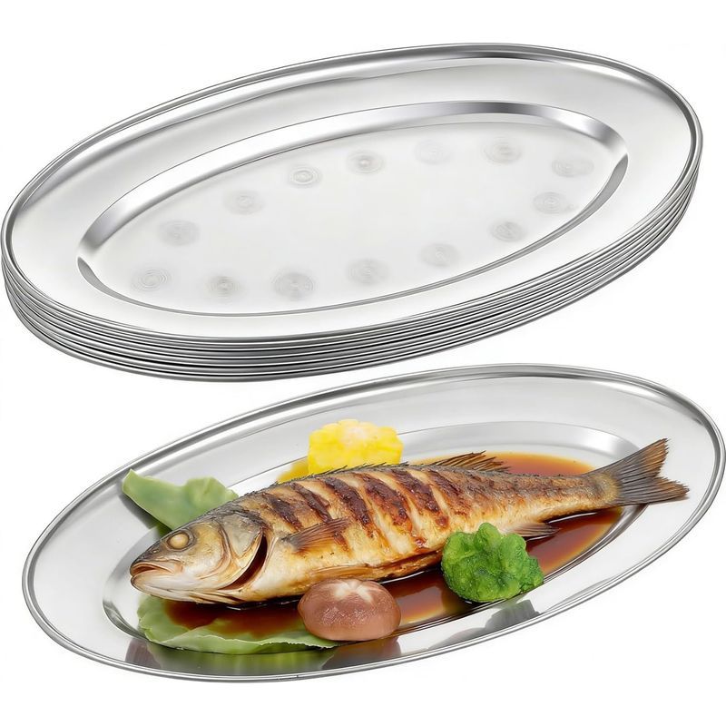 Lot De 6 Plats À Poisson En Acier Inoxydable, 33,8 Cm, Profonds Avec Bord Roulé, Qualité Alimentaire, Pour Cuisson Au Four, Vapeur, Lasagnes Et Rouleaux De Riz
