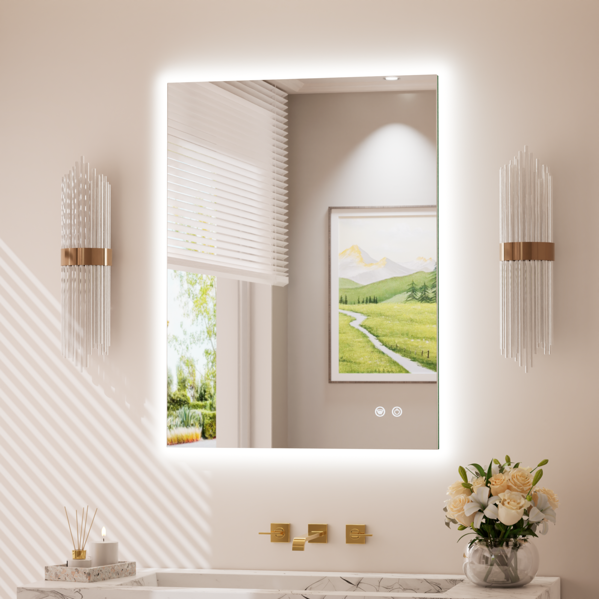Keonjinn Badspiegel Mit Beleuchtung 60x80cm, Led-badspiegel Mit Licht Kalt/neutral/warmweiß Dimmbar, Touch-schalter, Antibeschlag, Memory-funktion, Hd-gehärtetes Glas, Ip44