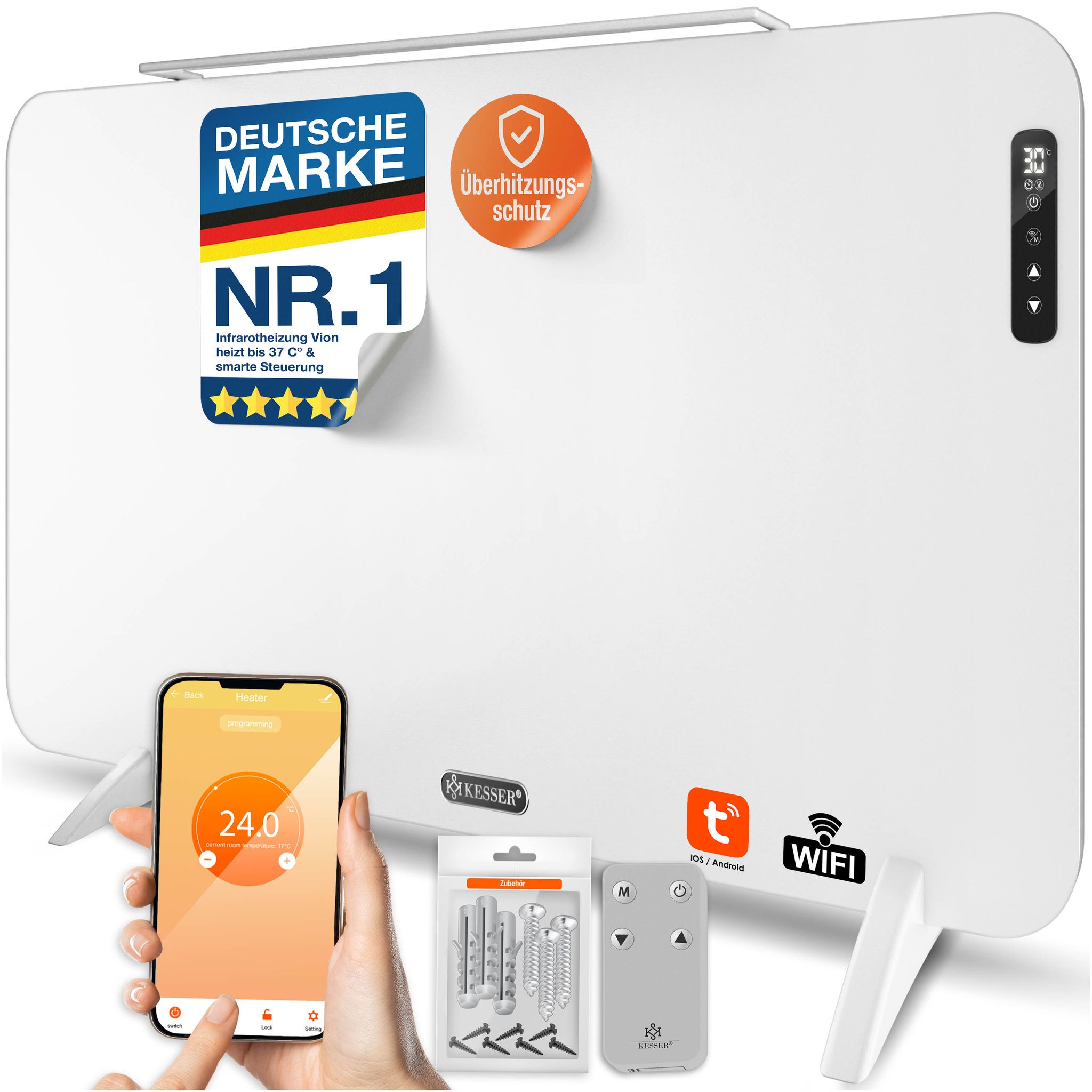 Kesser® Infrarotheizung Vion, Wlan, Mit Handtuchhalter - 800 W, Weiß