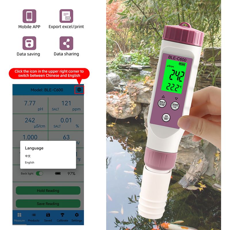 Analyseur Numérique 7 En 1 Ph/tds/ce/orp/dens./salinité/temp Avec Atc, Résolution 0,01, Testeur Haute Précision Pour Eau Potable, Hydroponie, Aquarium, Piscine