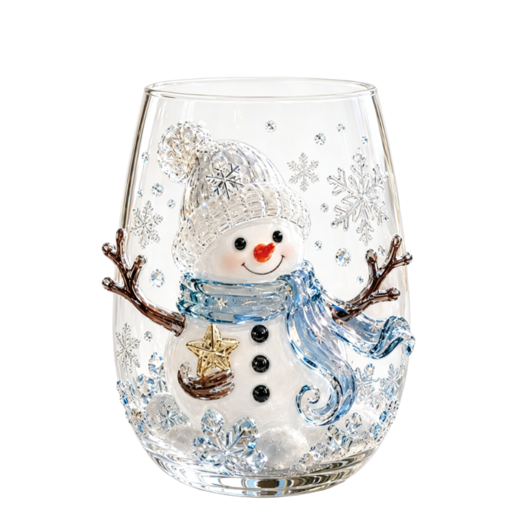 Weihnachtseierbecher Aus Glas, 3d-schneemann In Blau