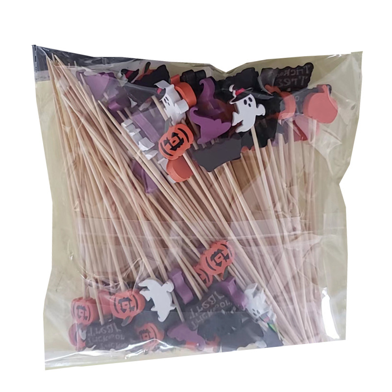 Halloween-fruchtspieße, 100 Stück/packung, Einweg, Kürbis- Und Geistermotiv, Cocktailspieße Aus Bambus (zufällige Halloween-mischung, 12 Cm, 100 Stück/beutel)