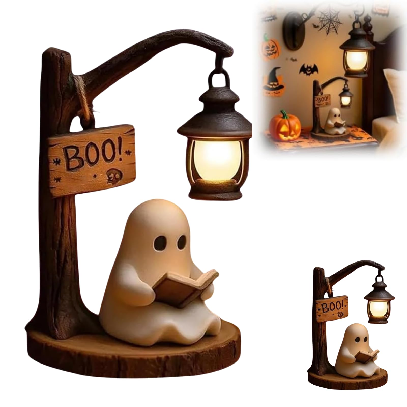 3d-geister-nachtlicht Aus Braunem Harz, Warmes Licht, Ideal Für Halloween (1 Stück)