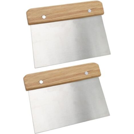 Set Aus 2 Silberfarbenen Edelstahl-schabern Und -zerkleinerern Mit Holzgriff, Teigschneider Und Multifunktions-trennmesser Für Kuchen, Pizzen Und Brot.