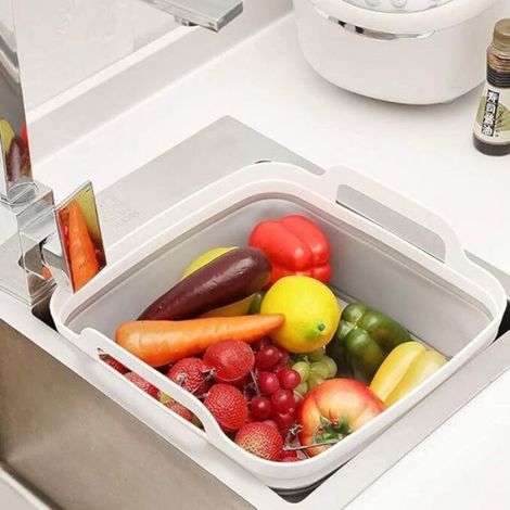 Faltbares 9-liter-waschbecken Mit Stöpsel Und Griffen – Ideal Für Camping, Kochen Im Freien, Gemüse Und Geschirr – Grau