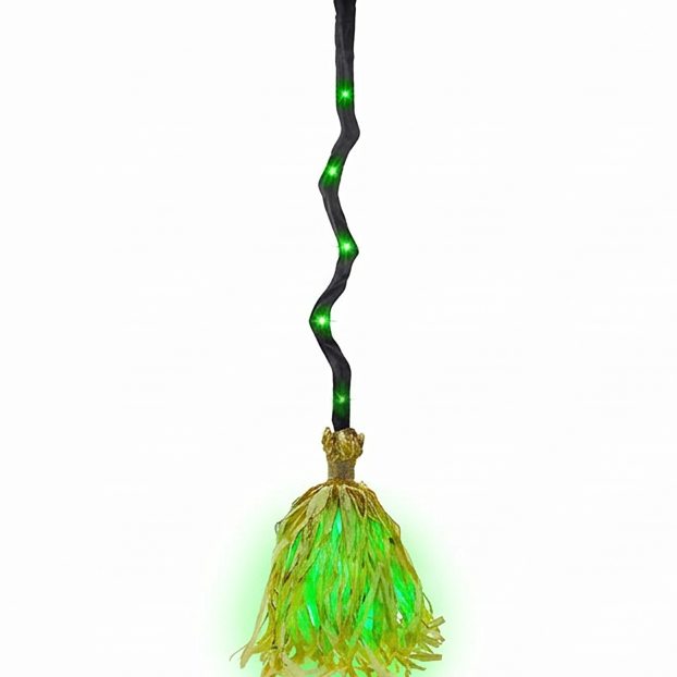 Animierter 89 Cm (35 Zoll) Hexenbesen Mit Sound – Berührungsempfindlicher Besen Mit Grünem Led-licht – Gruseliger Zauberbesen Als Dekorationsaccessoire.