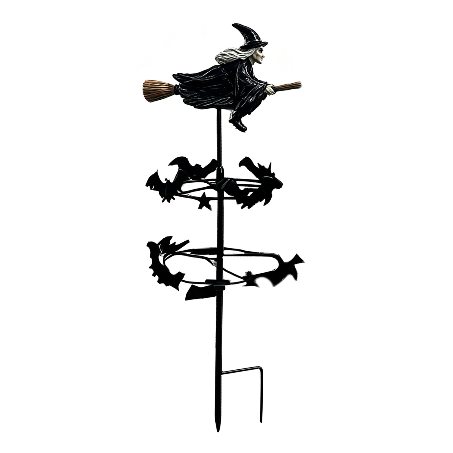 Metallene Wetterfahne In Form Einer Halloween-hexe, Verziert Mit Einer Fledermaus Und Um 360° Drehbar, Ideal Zur Dekoration Ihres Gartens, Ihrer Terrasse Oder Ihrer Herbstlichen Einfahrt.