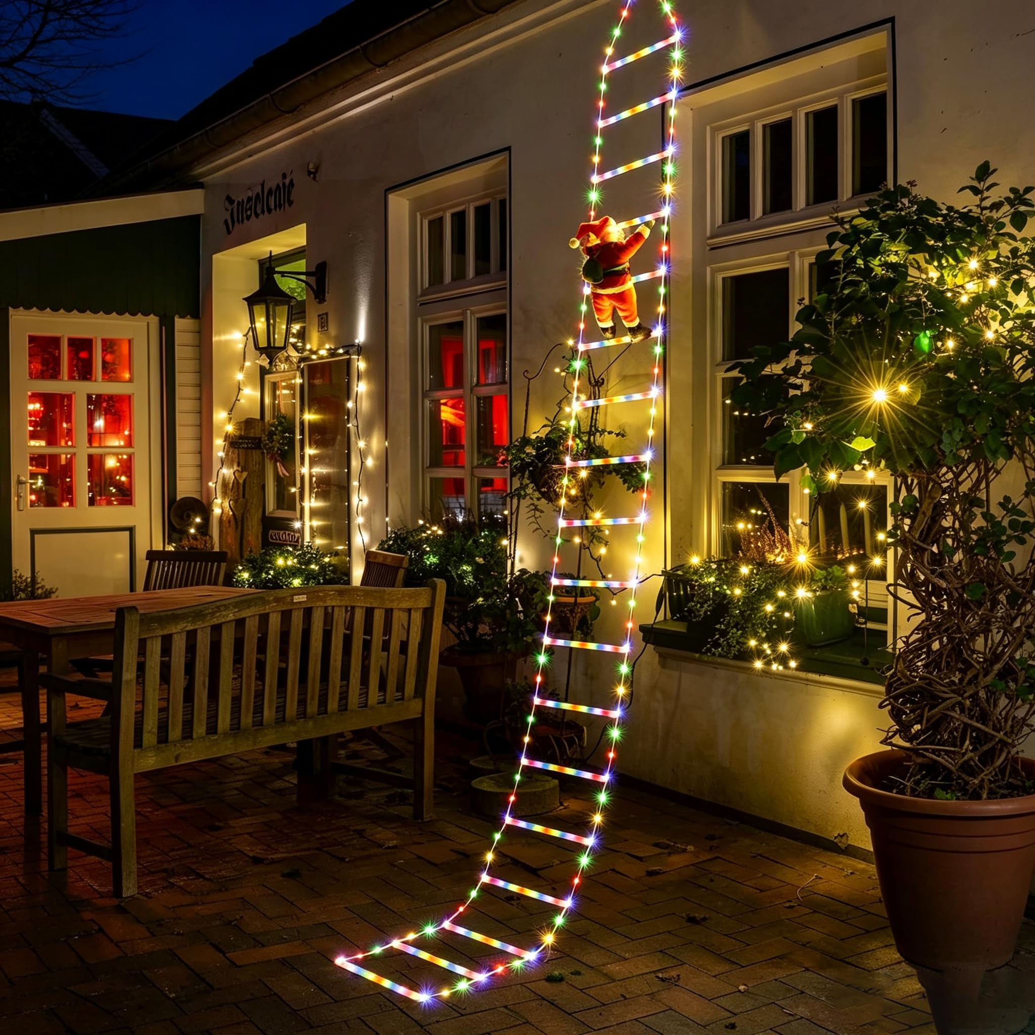 Led-dekoration Eines Weihnachtsmanns, Der Eine Leiter Hinaufsteigt (3 M, Mehrfarbig)