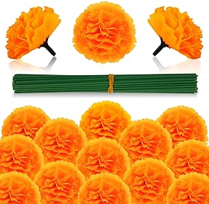 50 Künstliche Ringelblumen, Lose Blüten, Mexikanische Seidendekoration, Orangefarben, Ringelblumen Mit Stielen Für Den Tag Der Toten, Halloween, Diwali-partydekoration, Heimdekoration