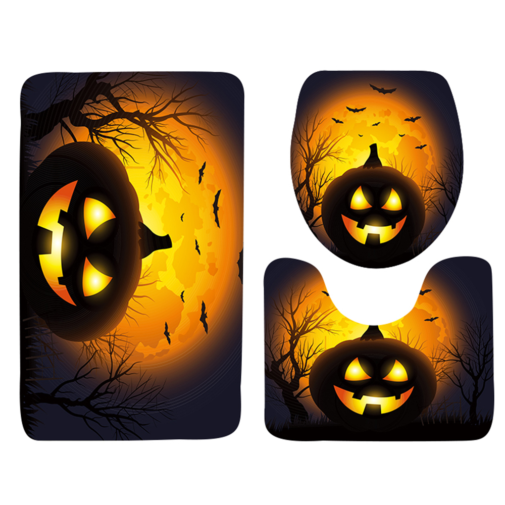 3-teiliges Set Für Die Badezimmerdekoration Im Halloween-stil: Rutschfeste Bodenmatte, Badematte Für Die Badewanne Und Wc-sitzbezug.