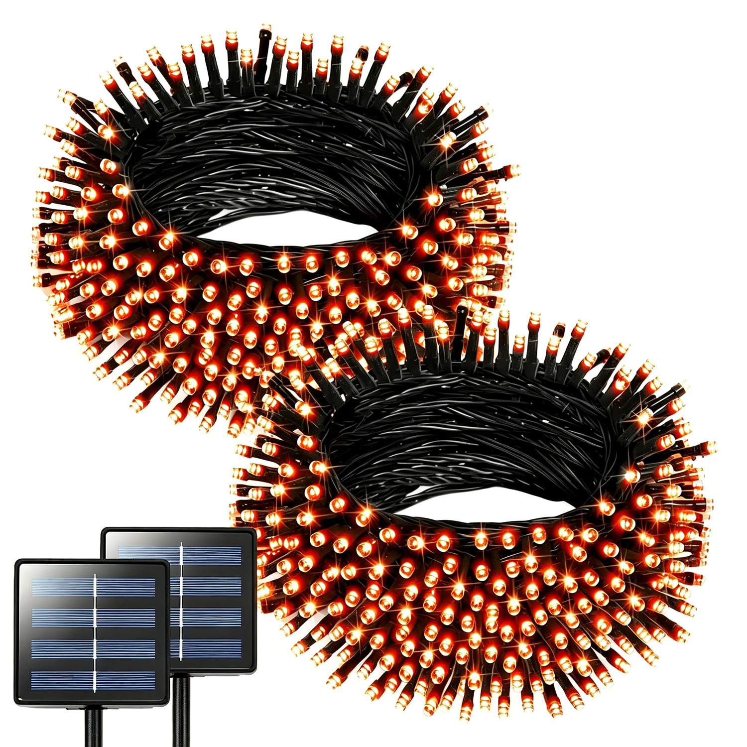 Set Aus 2 X 7 M (23 Fuß) Langen Solar-halloween-lichterketten Mit 50 Leds, 8 Beleuchtungsmodi, Wasserdicht, Orange, Für Garten-, Einfahrts-, Zaun- Und Partydekorationen.
