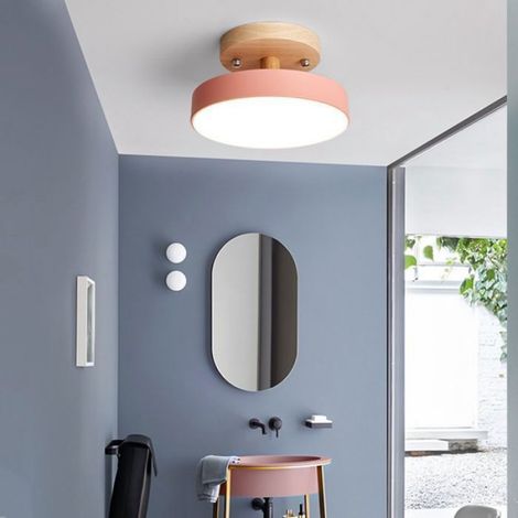 Femeo Moderne Led-deckenleuchte, Nordische Holzoptik Für Küche, Wohnzimmer, Schlafzimmer, Badezimmer – Rosa
